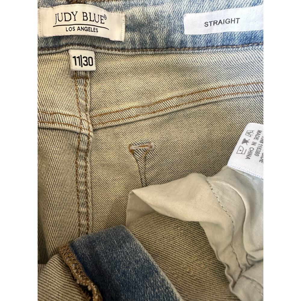 Judy Blue Adrian High Rise Straight Leg Jeans Distressed Slit Hem Size 11 30 - Picture 9 of 16